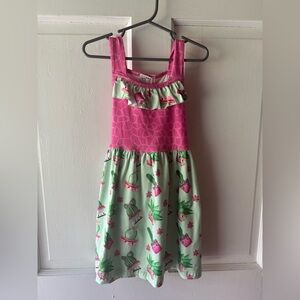 Pink and Green Sleeveless Sundress with Scoop Neck